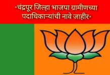 चंद्रपूर जिल्हा भाजपा ग्रामीणच्या पदाधिकाऱ्यांची नावे जाहीर*