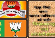 चंद्रपूर जिल्हा भाजपा महानगर पदाधिकाऱ्यांची नावे जाहीर*