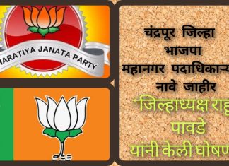 चंद्रपूर जिल्हा भाजपा महानगर पदाधिकाऱ्यांची नावे जाहीर*